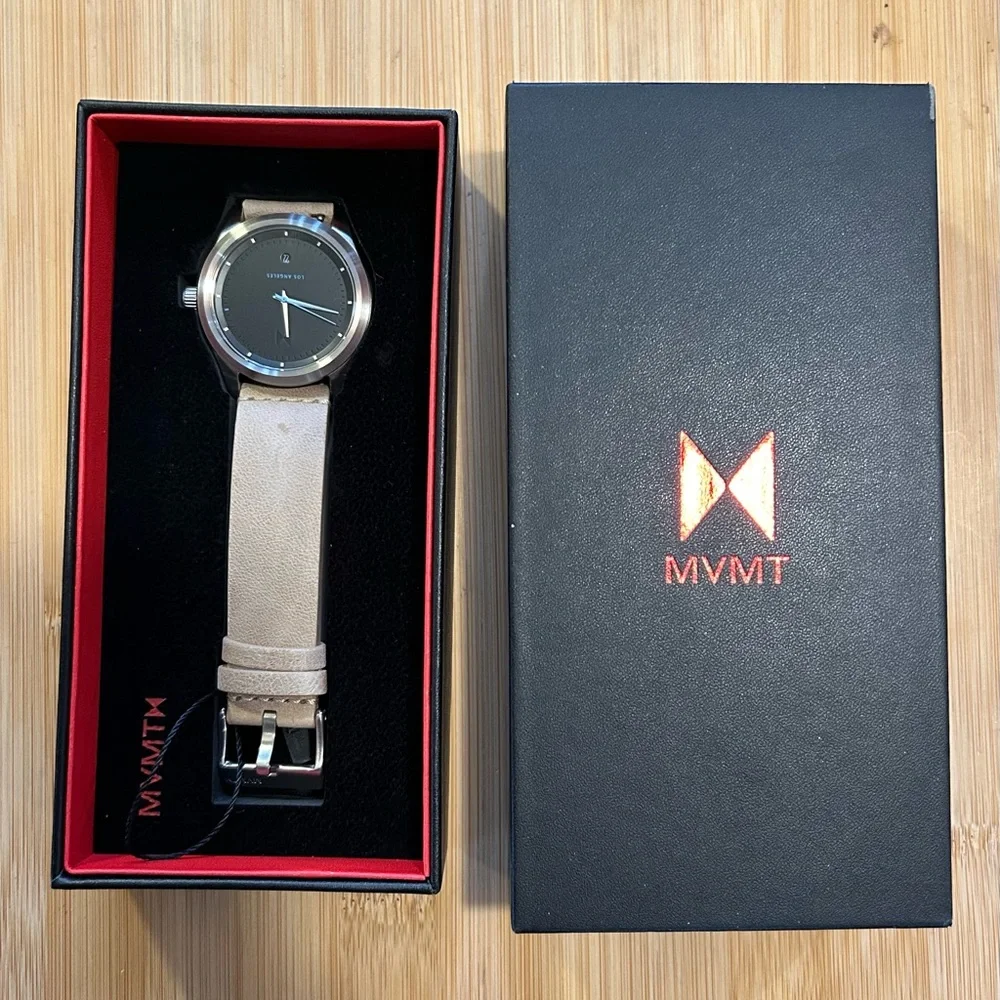 MVMT Watch With 39mm Black Face & Tan Leather Band